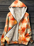 Autumn Maple Leaves Art Print Waffle Plush Thick Long-Sleeved Hooded Coat Multicolor / S