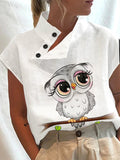 Women’s Artistic Owl Cute Summer Casual Top Colorful / S