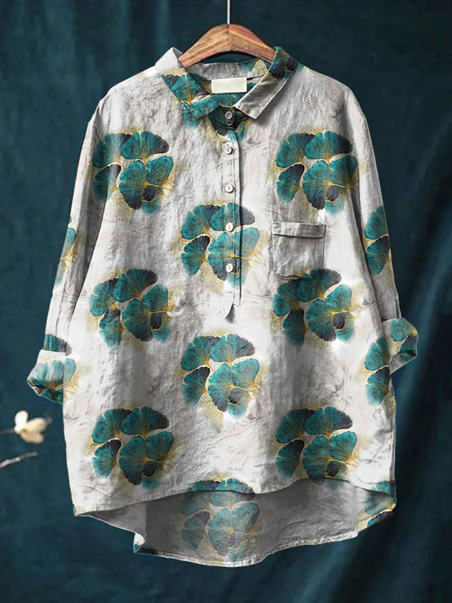 Women’s Flower Print Casual Cotton And Linen Shirt Multicolor / S