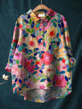 Women’s Colorful Spring Floral Garden Printed Casual Cotton And Linen Shirt Multicolor / S