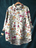 Women’s Colorful Spring Floral Garden Printed Casual Cotton And Linen Shirt French Pattern / S