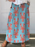 Lobster Repeat Pattern Printed Women’s Linen Pocket Skirt Multicolor / S