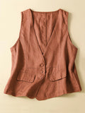 Women’s Cotton And Linen Casual Vest Orange / M