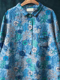 Sea Creatures And Coral Reef Pattern Printed Women’s Casual Cotton Linen Shirt