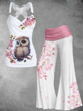 Women's Artistic Flower Owl Two-Piece Sets