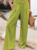 Women’s Cotton And Linen Elasticated Waist-Waisted Wide-Leg Pants Bright Green / S