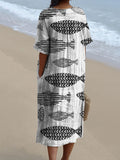 Women’s Vintage Lovely Fish Art Print Flowy Dress