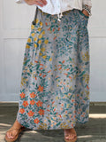 Women’s Retro Elegant Floral Art Pattern Print Linen Pocket Skirt Multicolor / S