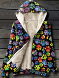 Rainbow Paw Art Print Waffle Plush Thick Long-Sleeved Hooded Coat Multicolor / S