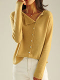 Women’s Retro Style Round Neck Single-Row Button Cashmere Knit Thin Cardigan Yellow / S