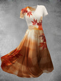 Women's Artistic Gradient Fall Maple Leaf Maxi Dress