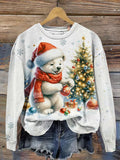 Cute Christmas Bear Christmas Tree Art Design Print Casual Sweatshirt