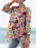 Lovely Watercolor Summer Floral Printed Women’s Casual Linen V-Neck Shirt Multicolor / S