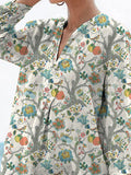 Sweet Summer Fruit And Floral Pattern Printed Women’s Casual Linen V-Neck Shirt