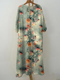 Women’s Elegant Orange Floral Print On Green Background Pocket Cotton Dress