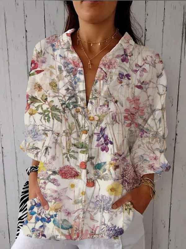 Women’s Casual Elegant Colorful Floral Print Tops Color / S