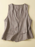 Women’s Cotton And Linen Casual Vest Khaki / M