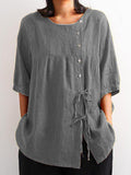 Women’s Solid Color Multiple Options Print Casual Cotton And Linen Shirt Grey / S