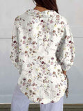 Women’s Retro Floral Printcasual Linen V-Neck Shirt