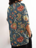 Women’s Vintage Floral Art Print Casual Cotton And Linen Shirt