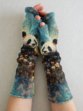 Women's Panda Flower Animal Art Printing Fingerless Gloves