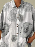 Tree Ring Repeat Pattern Printed Women’s Casual Cotton Linen Shirt