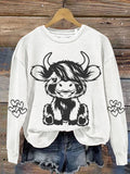 Cute Highland Cow Print Casual  Sweatshirt