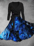 Women's Shiny Rose Christmas Gifts Print Two Piece Dress