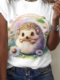 Women’s Summer Hedgehog Print Short Sleeve T-Shirt