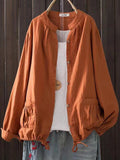 Women’s Retro Style Cotton Yarn Solid Color Jacket Orange / Onesize