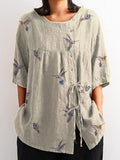 Women’s Cute Lovely Birds Art Print Casual Cotton And Linen Shirt Multicolor1 / S