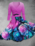 Women's Shiny Rose Christmas Gifts Print Two Piece Dress