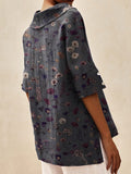 Women’s Floral Art Print Casual Linen V-Neck Shirt