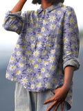 Sweet Daisy Repeat Pattern Printed Women’s Casual Cotton And Linen Shirt