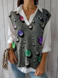 Rainbow Color Water Droplet Art Printed Women’s Versatile Knitted Vest Multicolor / Oversize