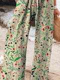 Women’s Vintage Floral Art Printed Cotton And Linen Casual Pants