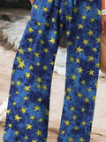 Women’s Vintage Lovely Stars Art Printed Cotton And Linen Casual Pants