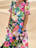 Colorful Spring Floral Garden Printed Women’s Linen Pocket Dress