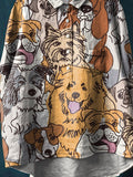 Vintage Lovely Dogs Art Print Casual Cotton And Linen Shirt