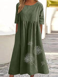 Dandelion Boho Floral Print Loose Flowy Long Dresses Armygreen / S