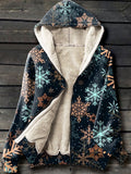 Snowflack Winter Art Print Waffle Plush Thick Long-Sleeved Hooded Coat Multicolor / S