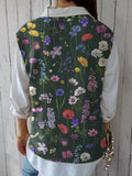 Vibrant Spring Botanical Garden Pattern Printed Women’s Versatile Knitted Vest