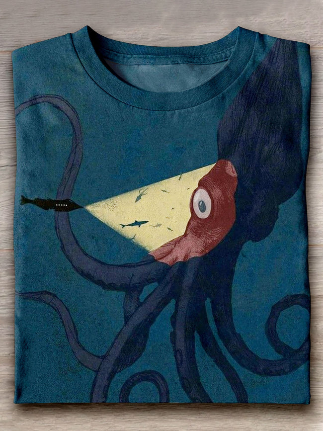 Octopus Art Print Casual Short Sleeve T-Shirt Multicolor / S