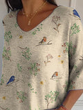 Boughs And Robin Birds Pattern Printed Women’s Casual Pullover Knit