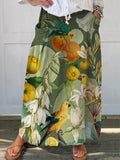 Women’s Vintage Floral Parrots Art Printed Linen Pocket Skirt Multicolor / S