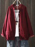 Women’s Retro Style Cotton Yarn Solid Color Jacket Red / Onesize