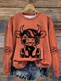 Cute Highland Cow Print Casual  Sweatshirt