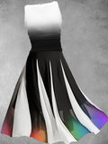 Women's Black and White Stripes Rainbow Artistic Dress