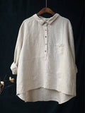 Women’s Lapel Neck Casual Solid Colour Cotton And Linen Long Sleeve Shirt White / M