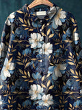 Midnight White Magnolia Floral Pattern Printed Women’s Casual Cotton And Linen Shirt